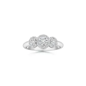 0.75 (3/4) Carat Three Stone Round Diamond Halo Engagement Ring Band