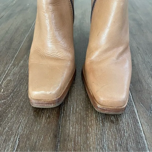 Candie’s Vintage Y2K Leather Square Toe Chelsea Block Heel Ankle Boot Tan 6.5