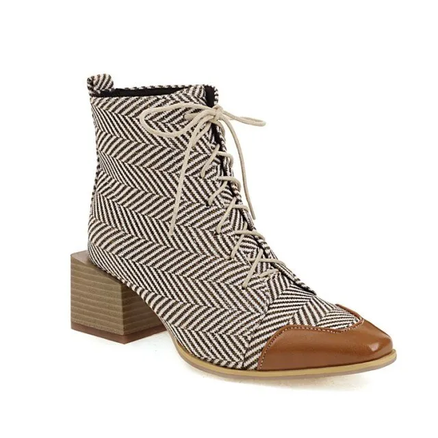 Chic Square Block Heels Booties Women Big Plus