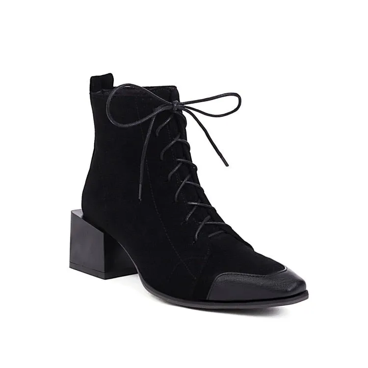 Chic Square Block Heels Booties Women Big Plus