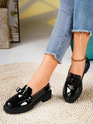 Chunky Heel & High Leather Loafers With Bow Tie Design Pumps- FD ⚡