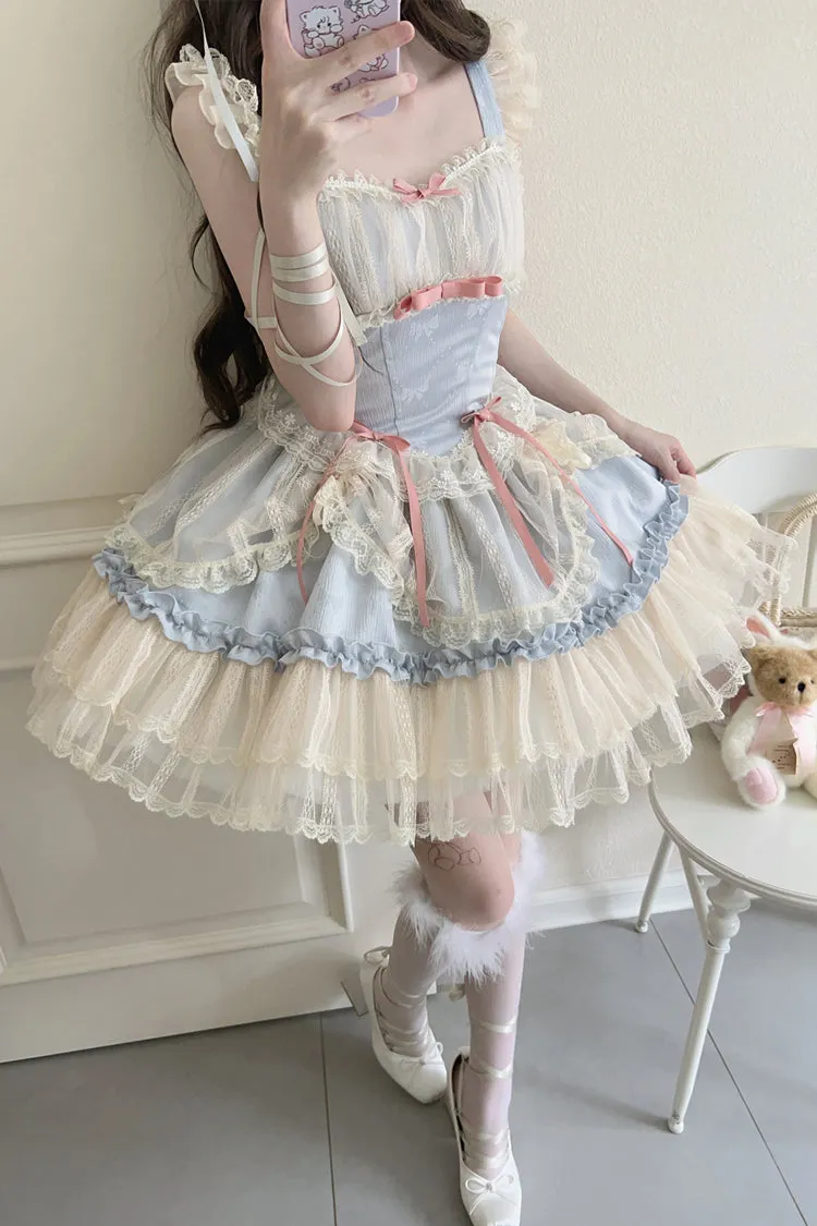 [Flower Season] Bowknot Lace Sweet Ballet Lolita Jsk Dress 4 Colors