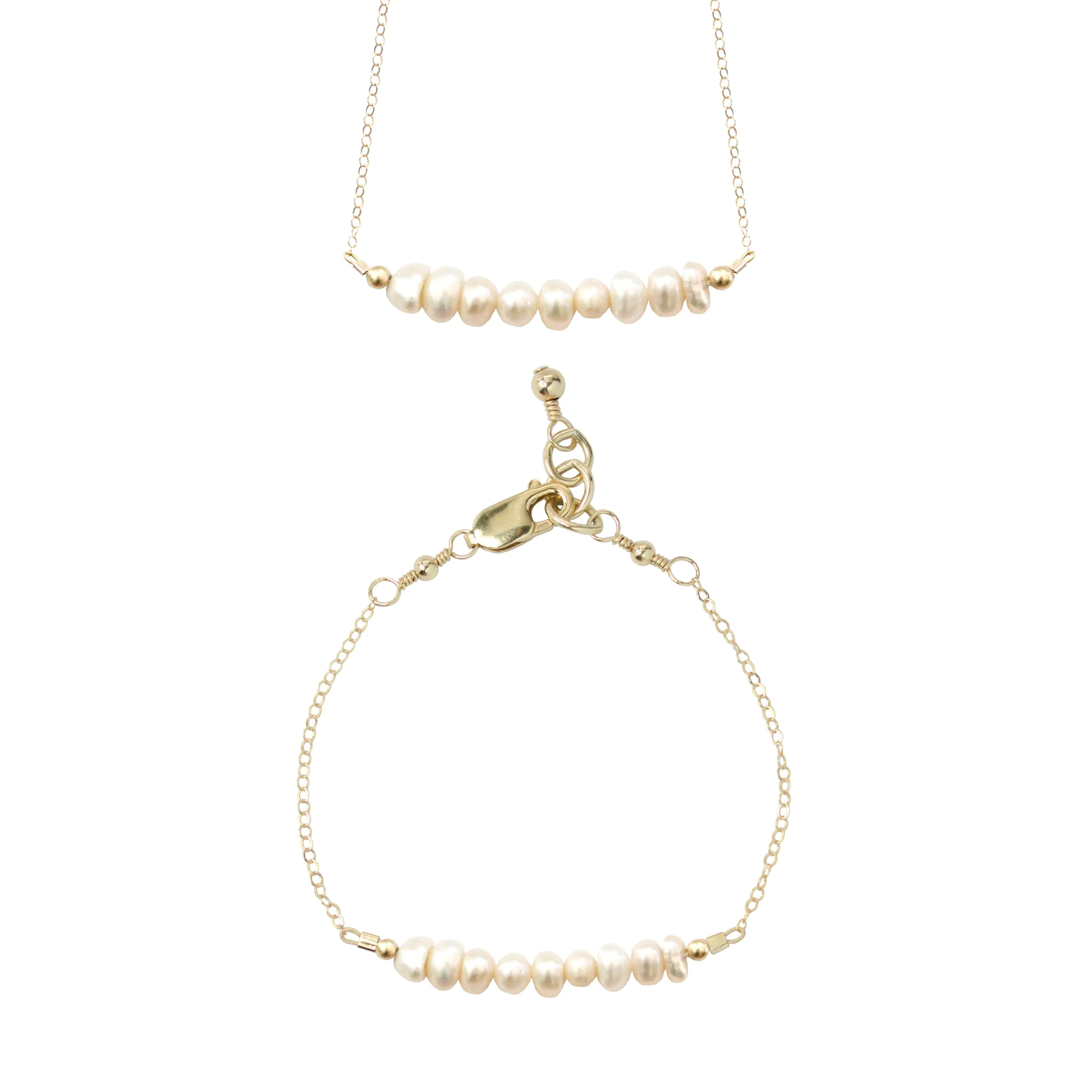 Freshwater Pearl Choker Necklace   Chain Bracelet Set (6MM beads)