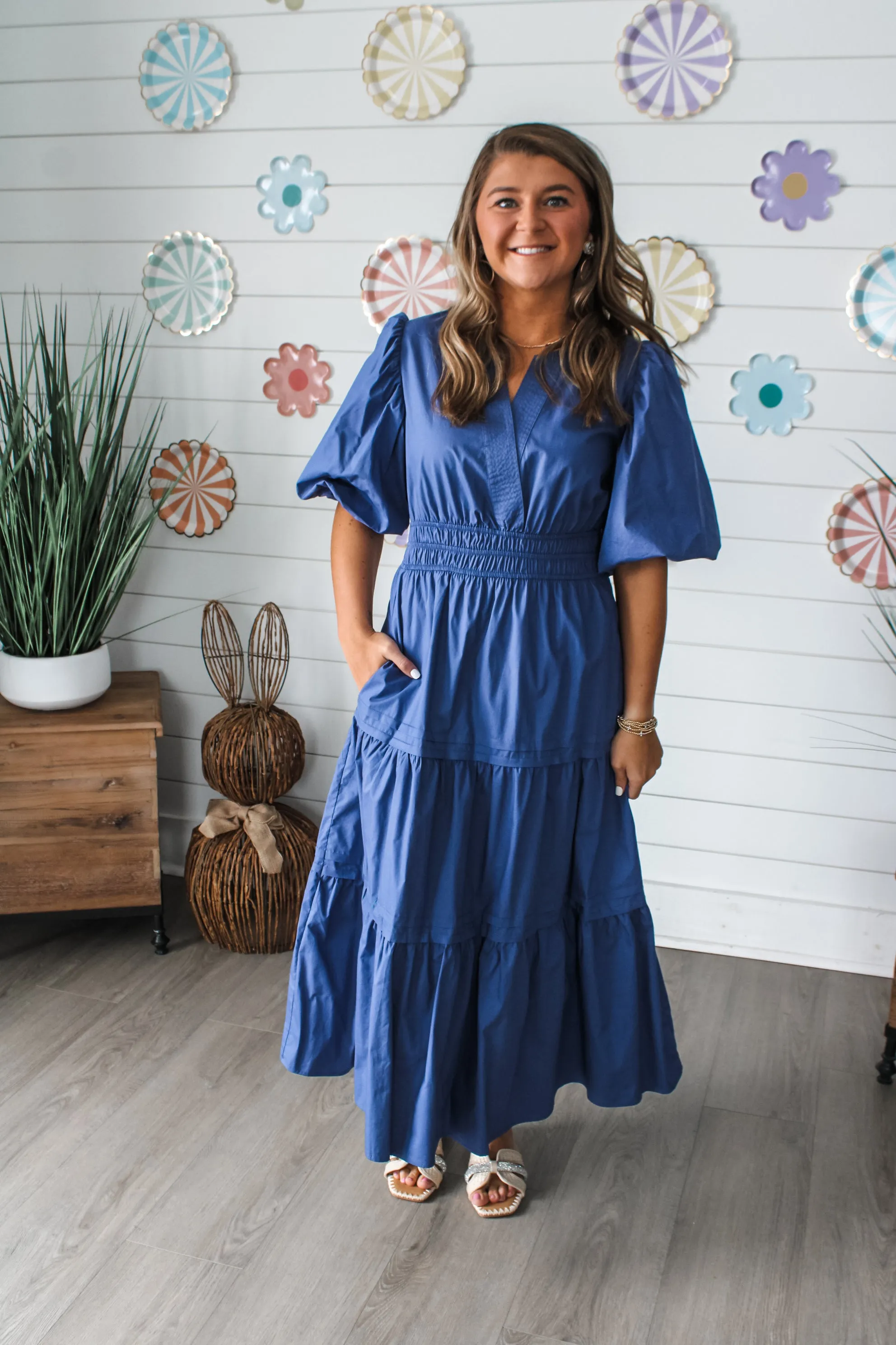 Garden Party Poplin Midi • Denim Blue