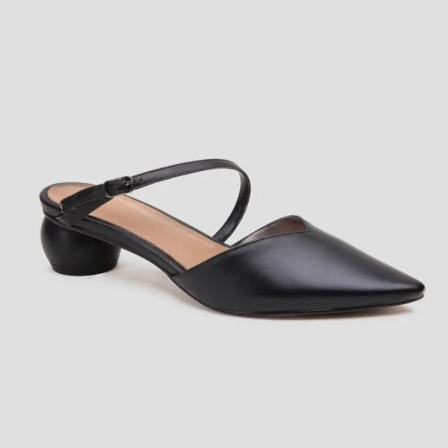 genuine leather sweet shallow buckle strap strange style med heel women sandals pointed toe party brand summer shoes