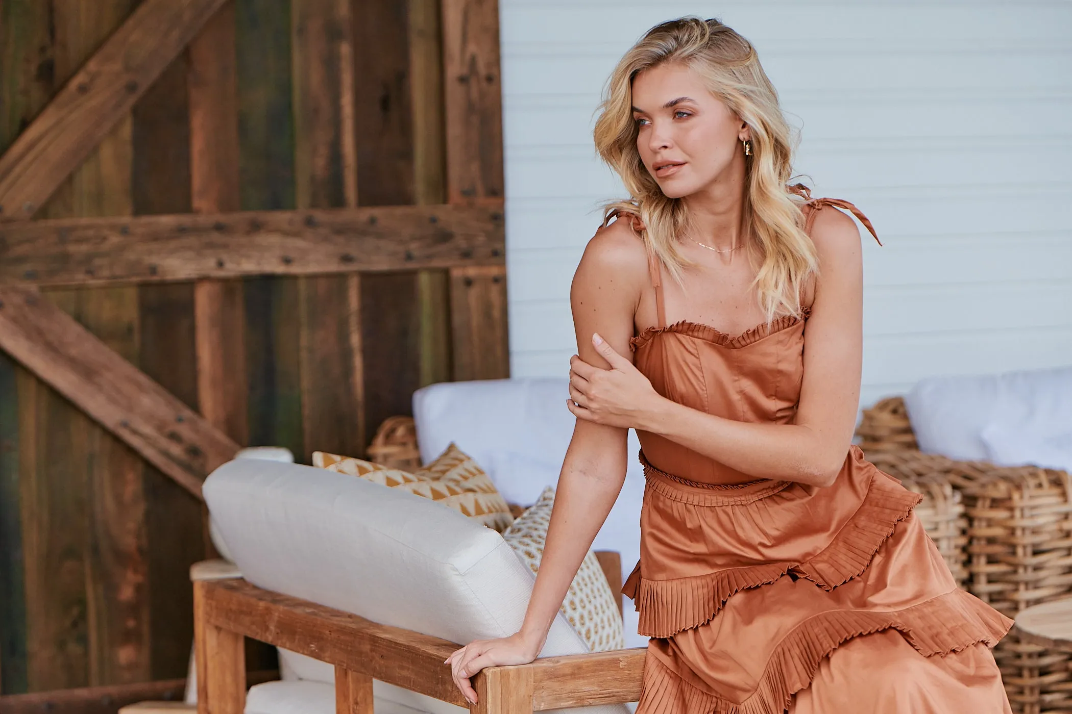 Golden Fields Pleated Midi Dress ~ MOS the label