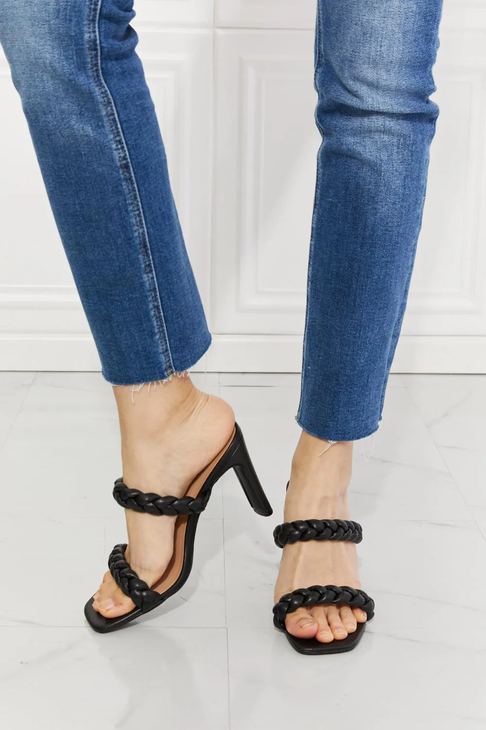 Hazel Blues® | In Love Double Braided Block Heel Sandal in Black