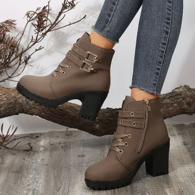 Hazel Blues® |  PU Leather Round Toe Block Heel Boots