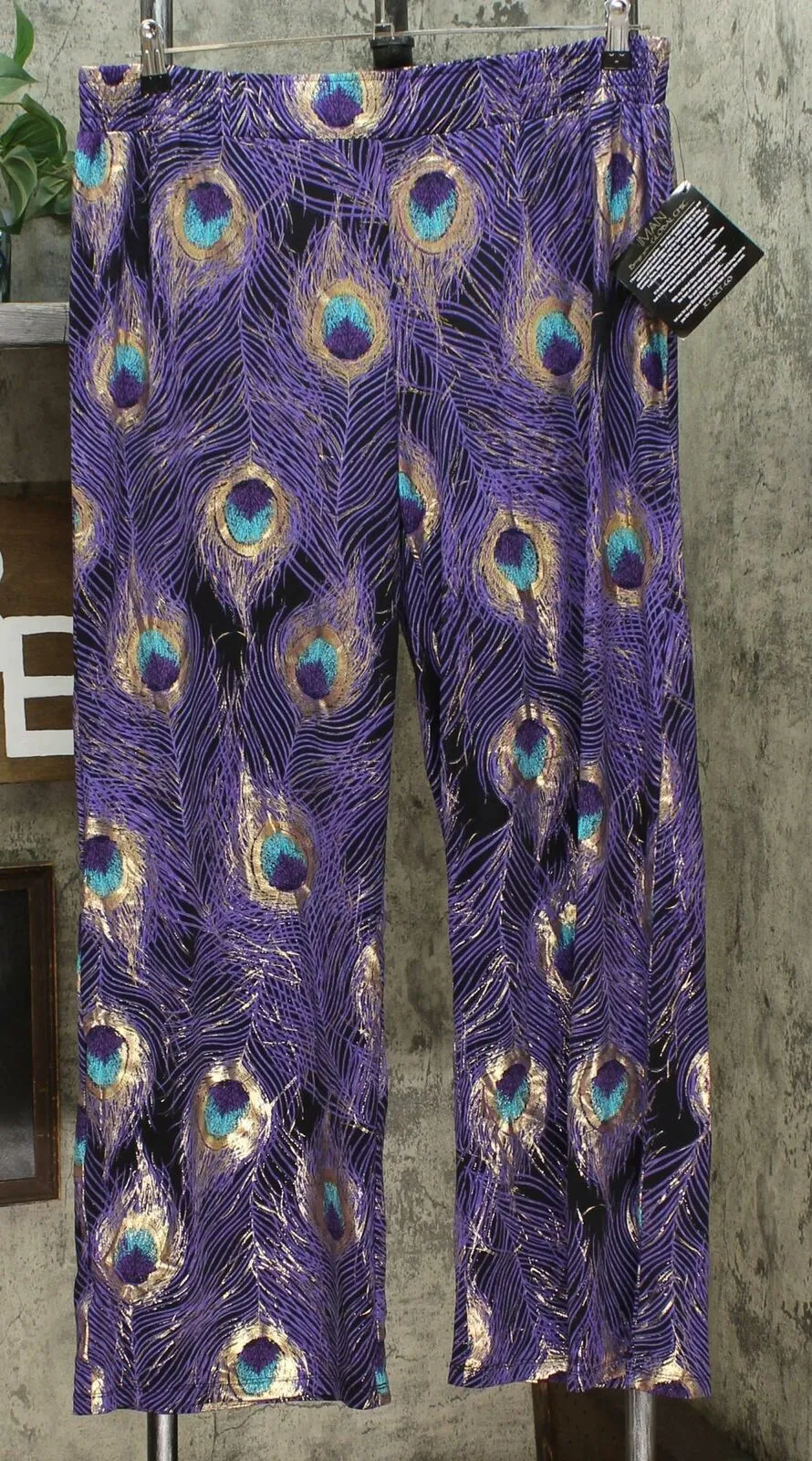 IMAN Women's Global Chic Luxury Resort Peacock Print Palazzo Pants