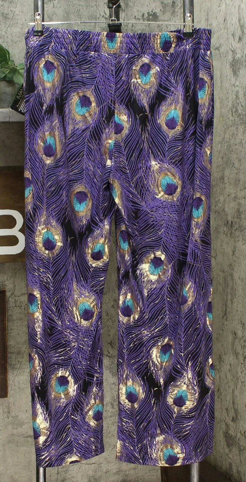 IMAN Women's Global Chic Luxury Resort Peacock Print Palazzo Pants