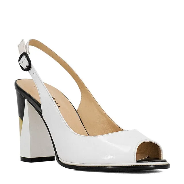 Lady Shoes Peep Toe Sandals Handmade Pumps Elegant Square High Heel solid Patent Leather Autumn Women Shoes