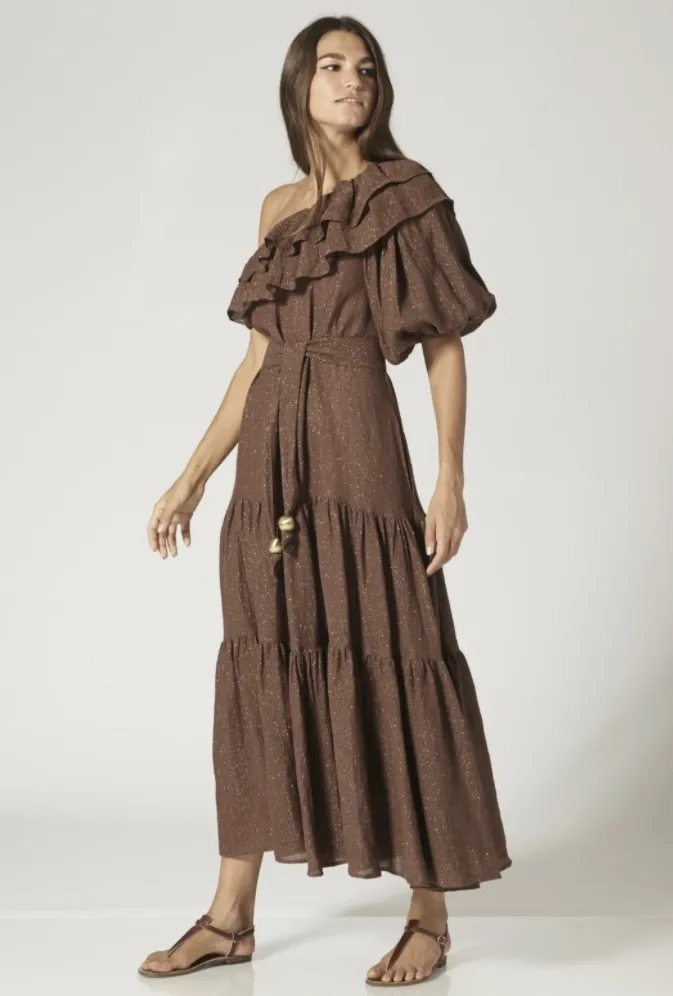 Lisa Marie Fernandez arden chocolate metallic gauze dress