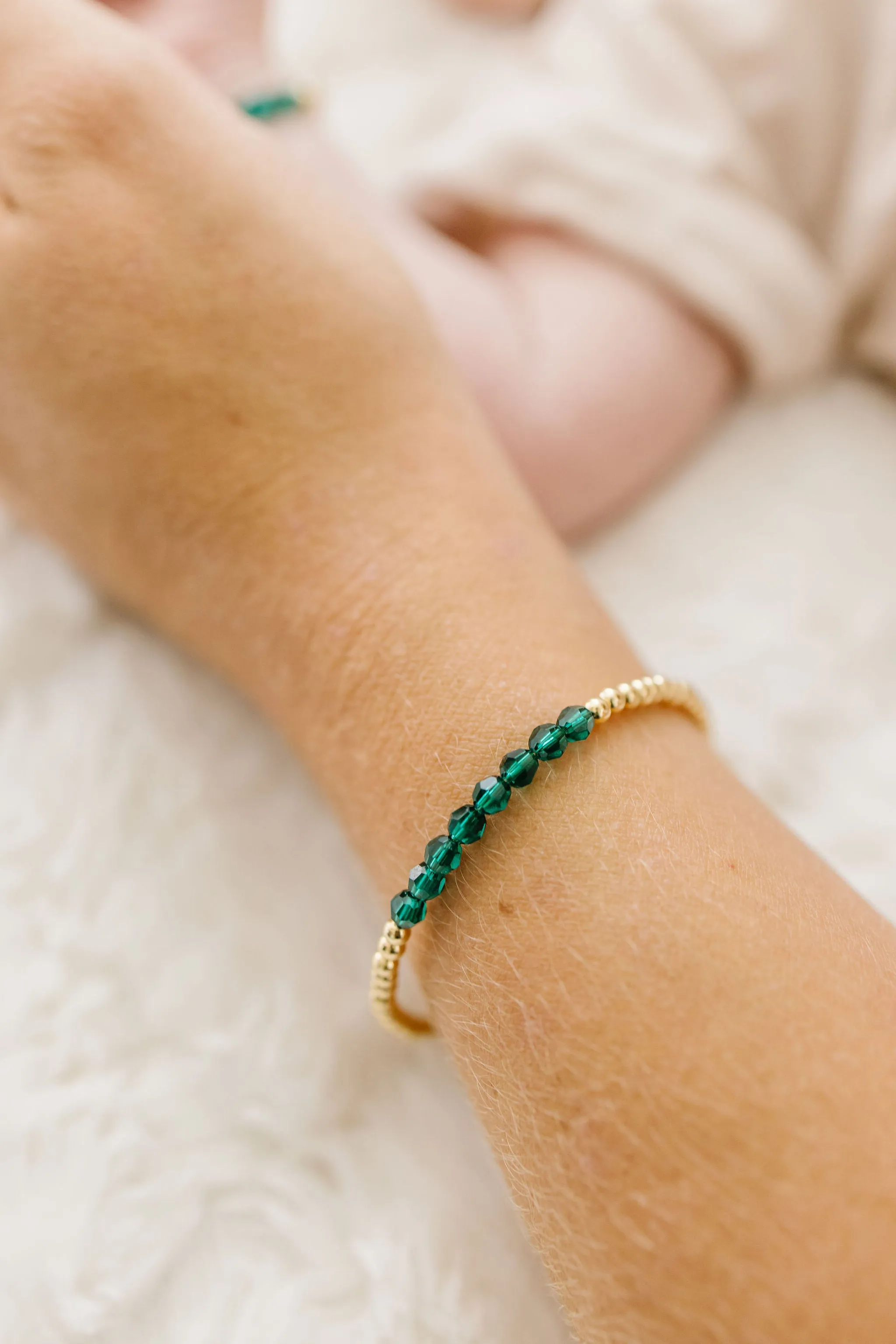 May Birthstone Mom   Mini Bracelet Set (3MM   4MM Beads)