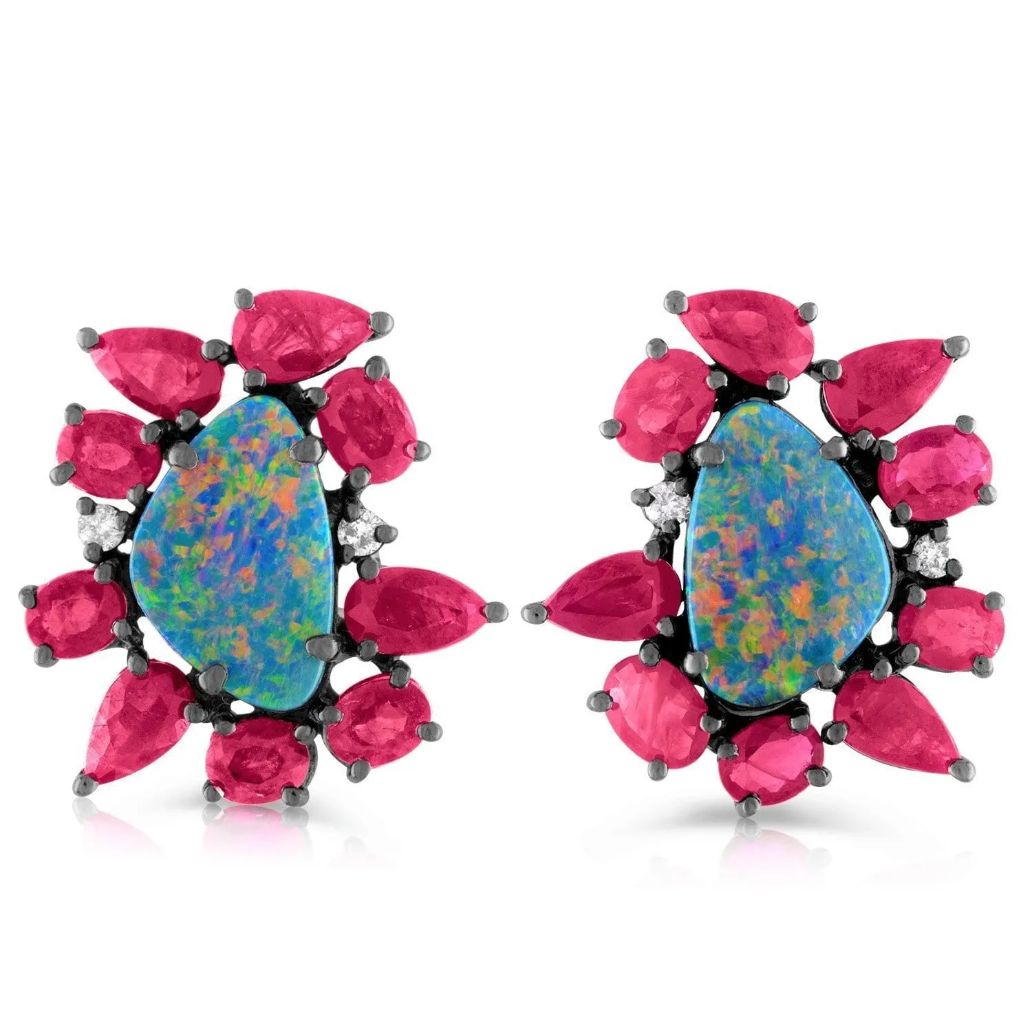 Mixed Media Opal & Ruby Studs