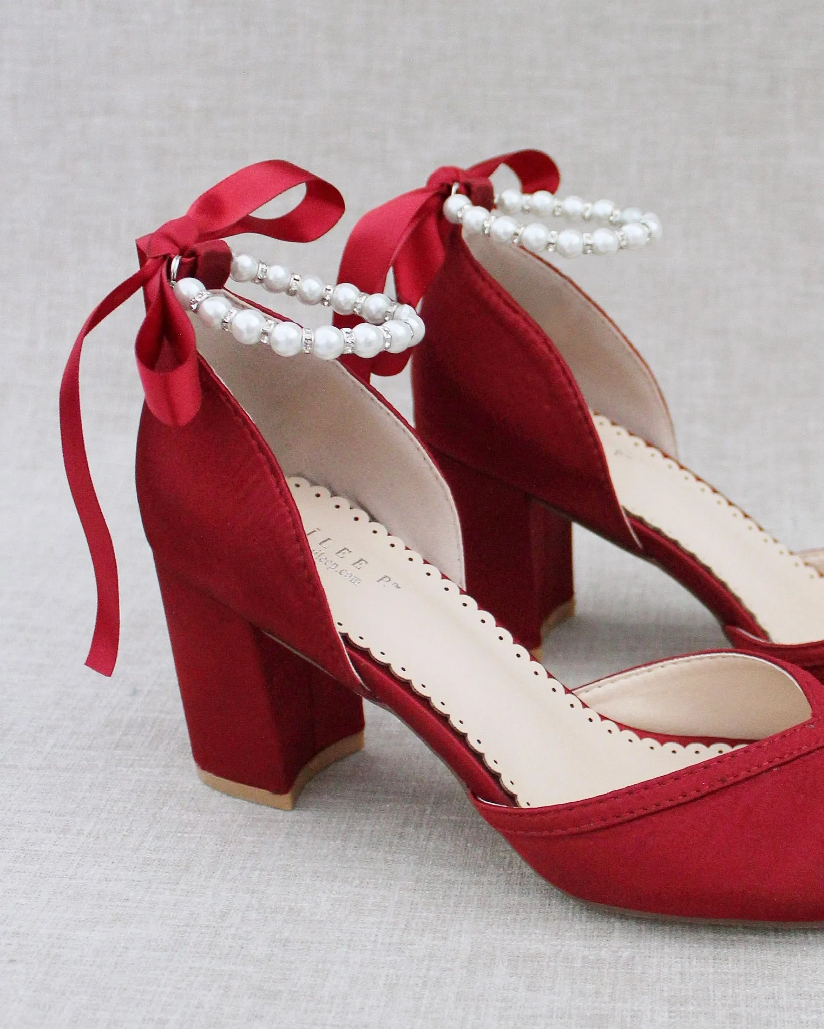 Pearl Ankle Strap Evening Block Heel