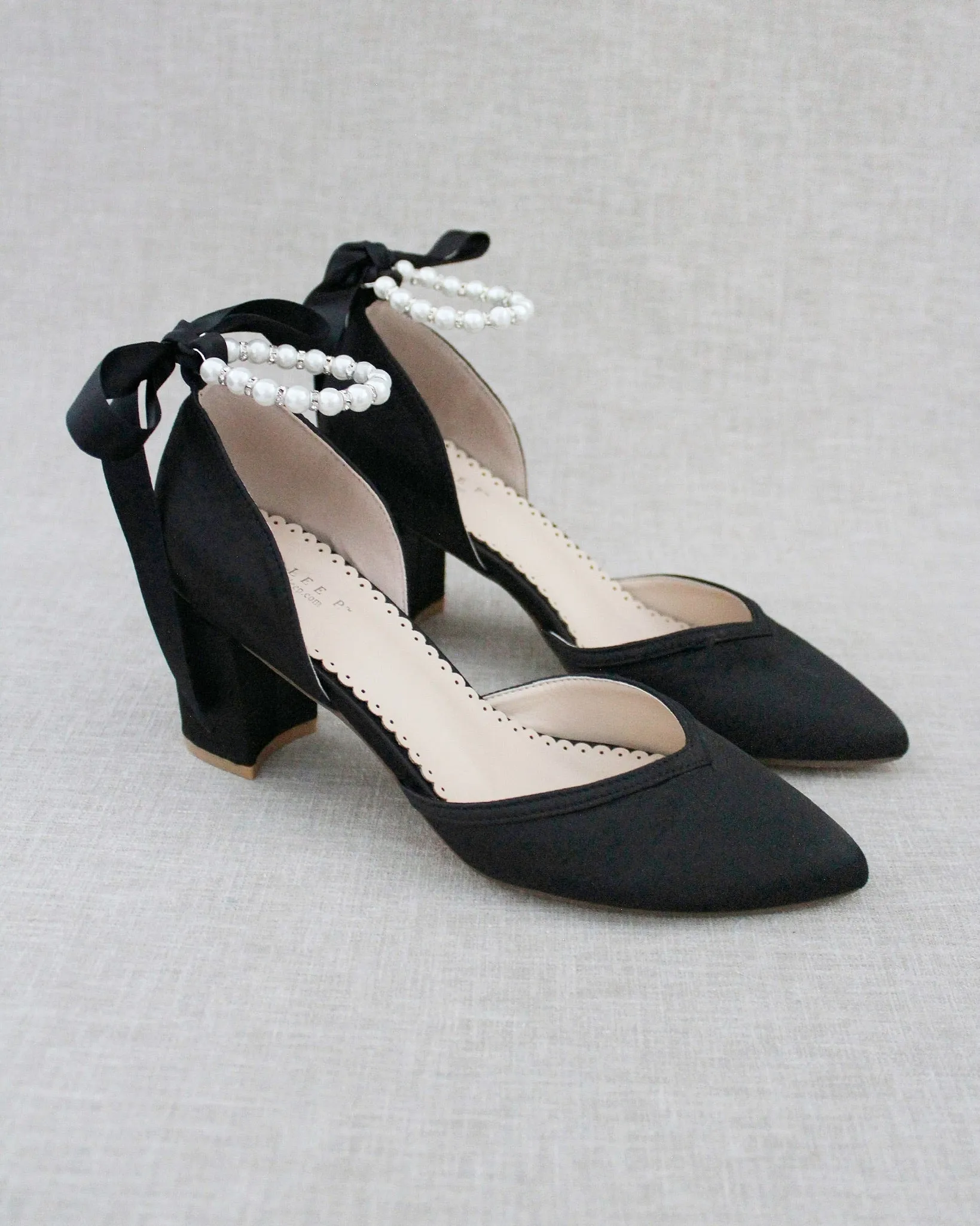Pearl Ankle Strap Evening Block Heel