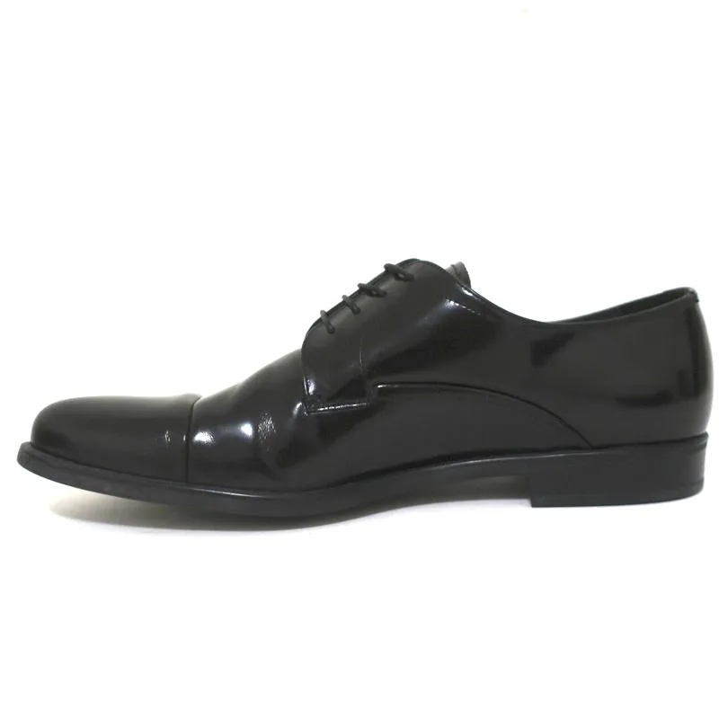 Prada Cap Toe Oxfords Black Spazzolato Leather Size 7.5 Lace-Up Loafers