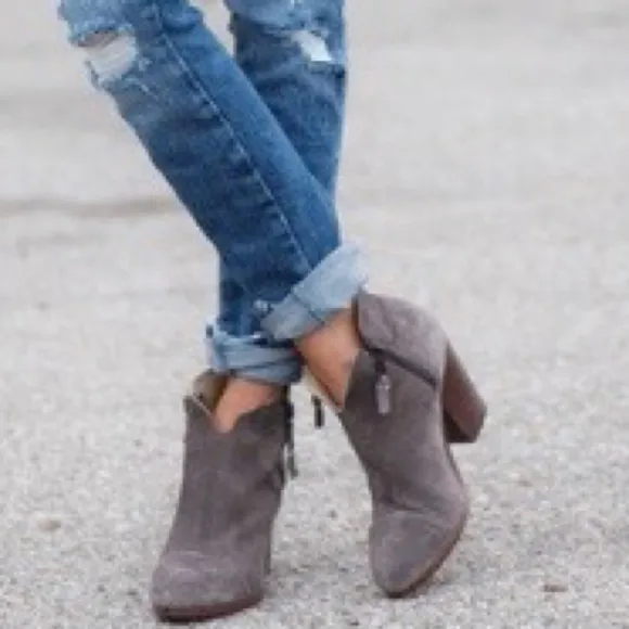 Rag &amp; Bone Gray Margot Nubuck Leather Double Zipper Block Heal Round Toe Bootie