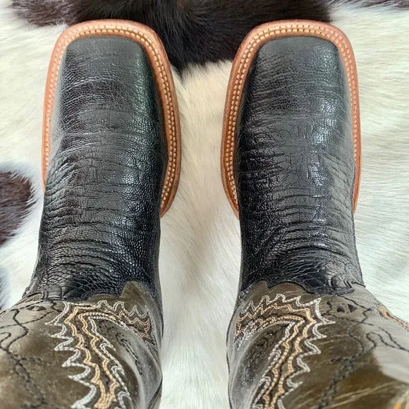 RESISTOL RANCH LUCCHESE Ostrich Square Toe Black Metallic Cowgirl Cowboy Western Boots