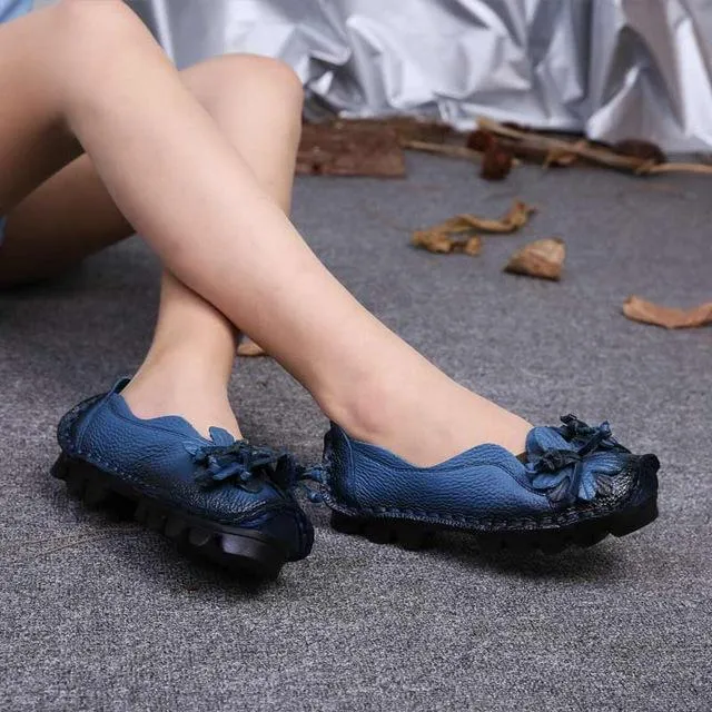 Retro Flat Shoes Women Loafers Slip on Leather Shoes
