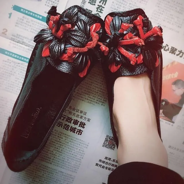 Retro Flat Shoes Women Loafers Slip on Leather Shoes