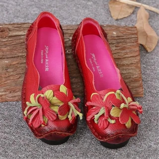 Retro Flat Shoes Women Loafers Slip on Leather Shoes