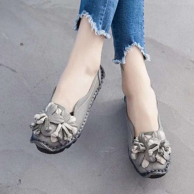 Retro Flat Shoes Women Loafers Slip on Leather Shoes