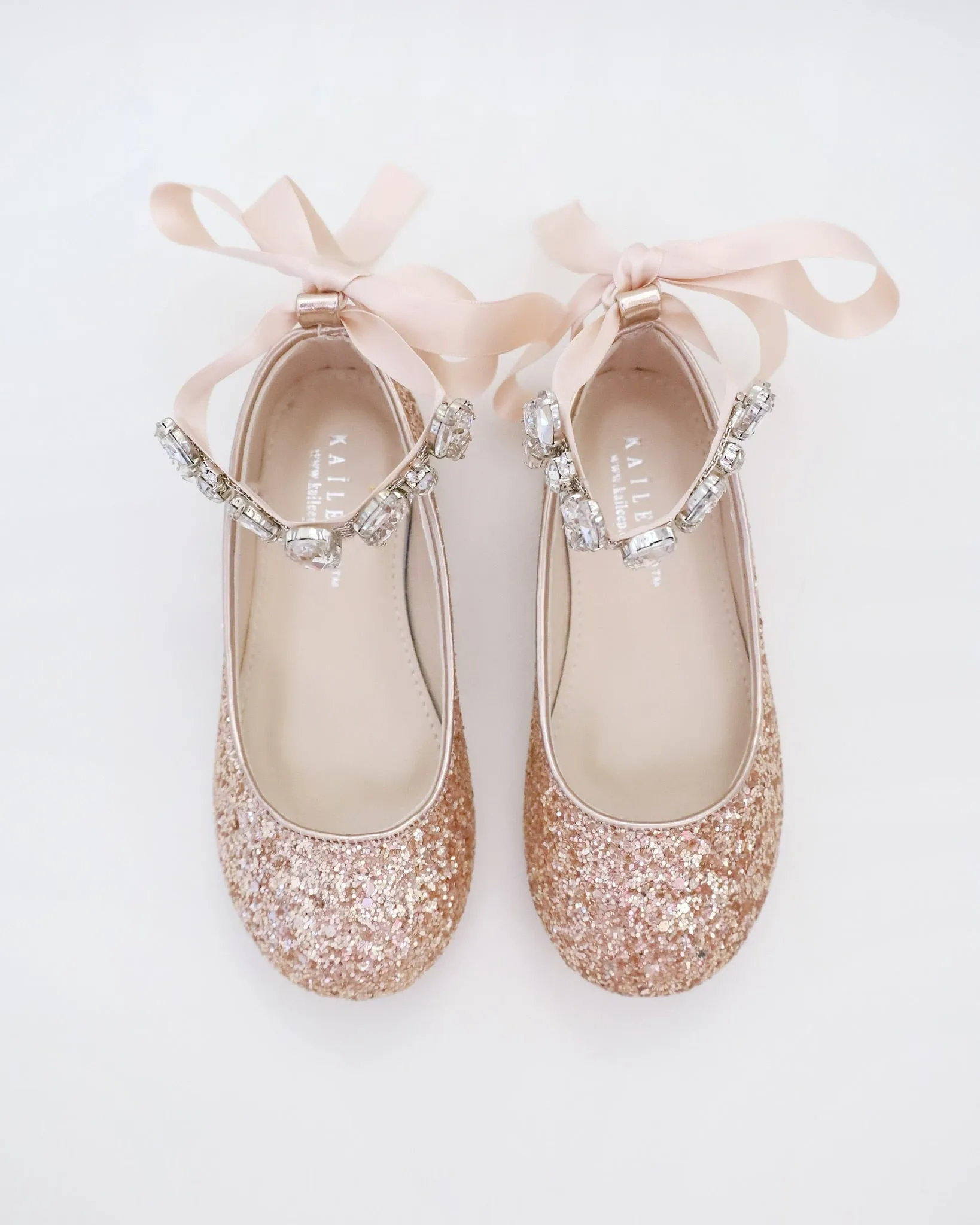 Rock Glitter Ballet Flats with Navette Cluster Rhinestones Strap
