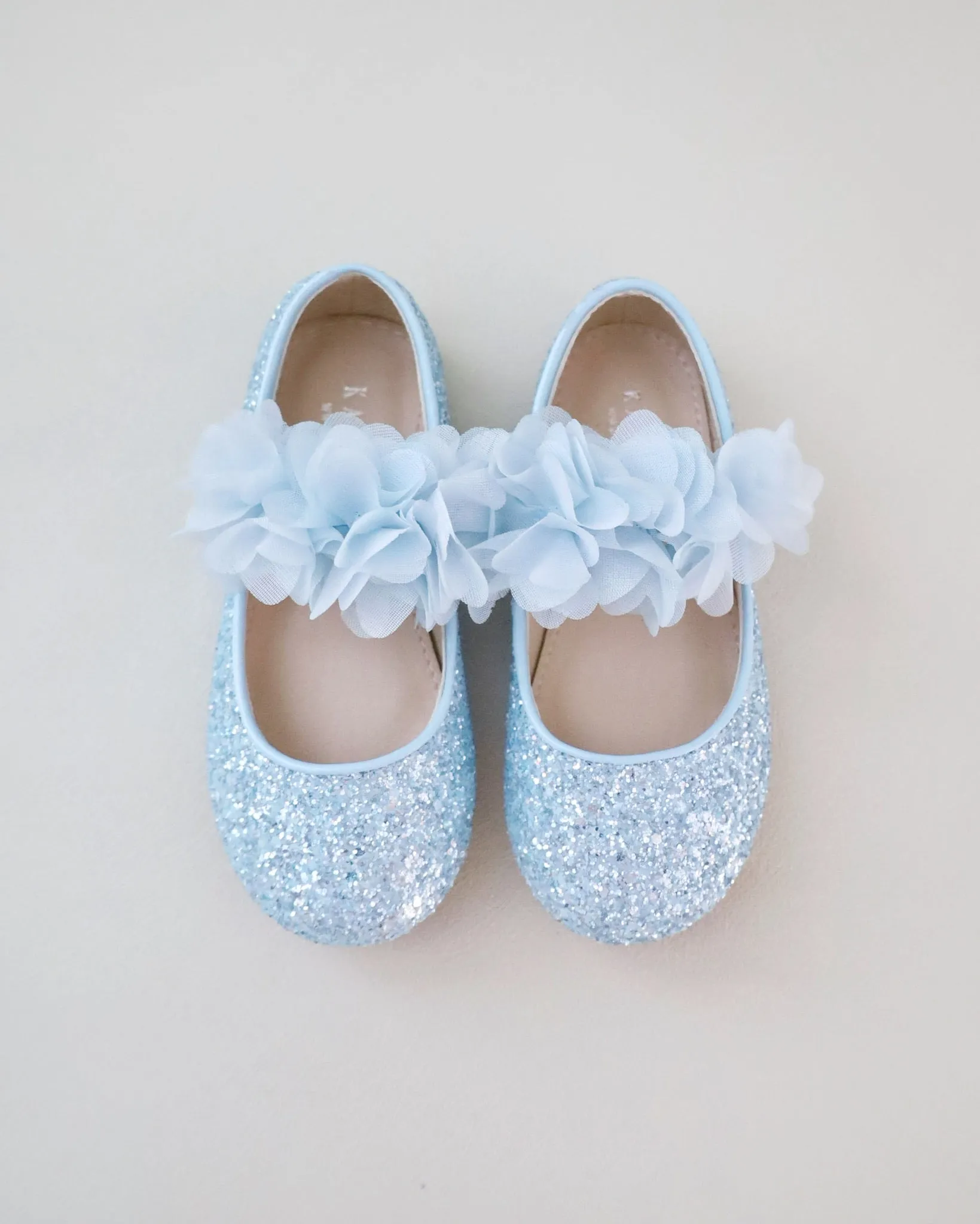Rock Glitter Mary Jane Flats with Chiffon Flowers