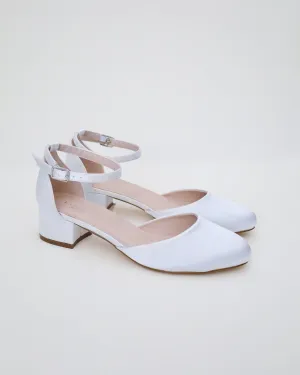 Round Toe Satin Block Heel with Ankle Strap