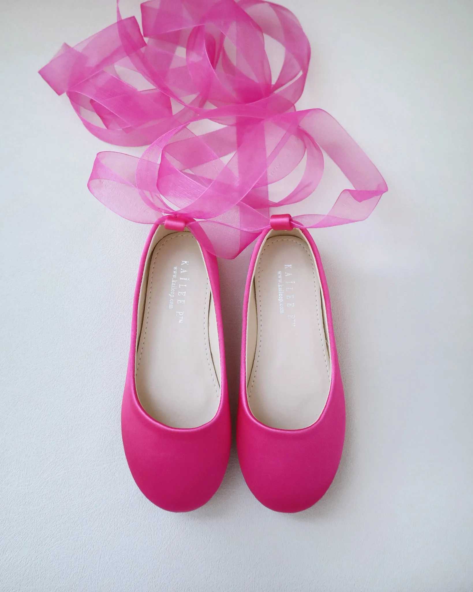 Satin Ballet Flats with Ankle Tie or Ballerina Lace Up
