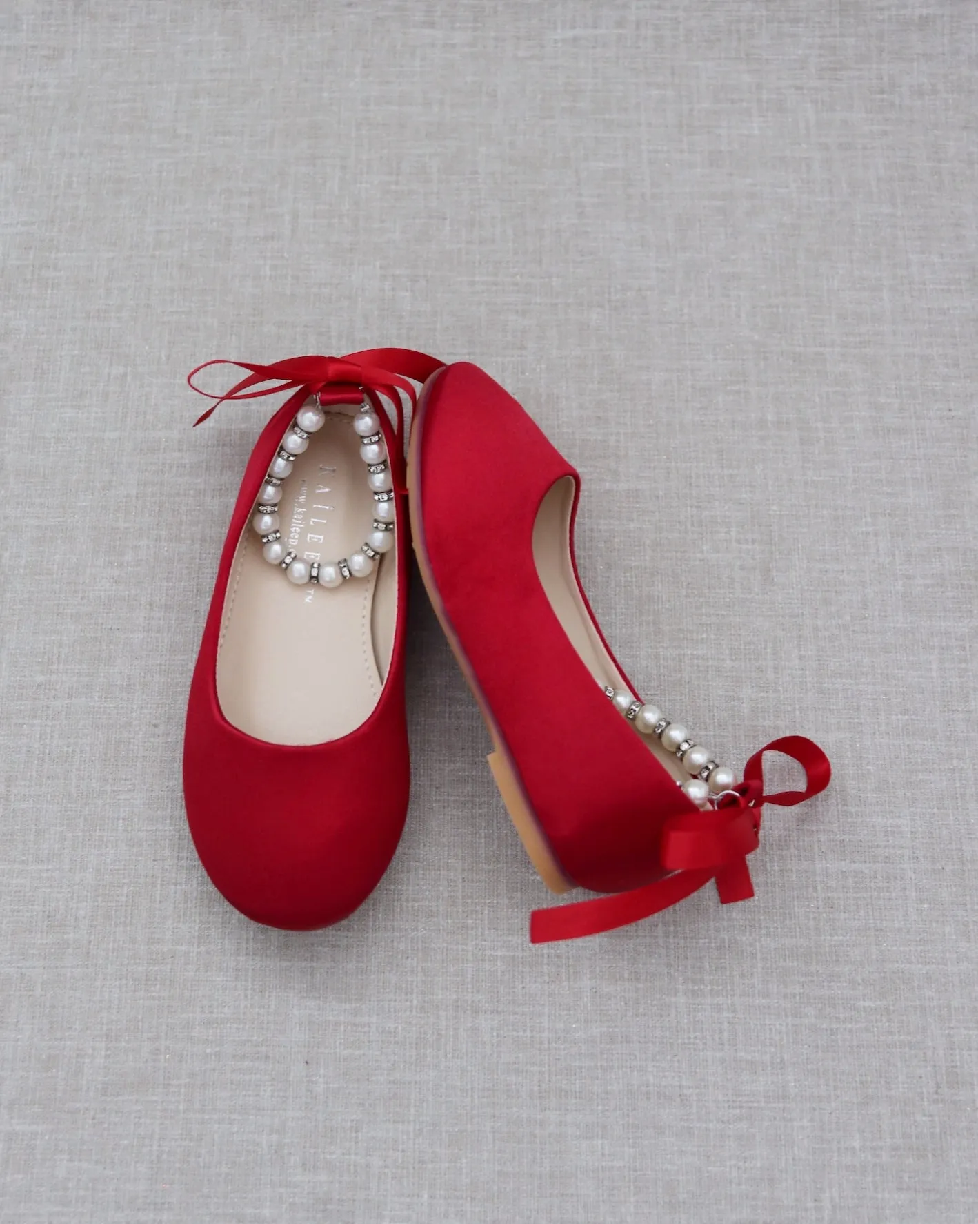 Satin Flats with Pearls Ankle Strap