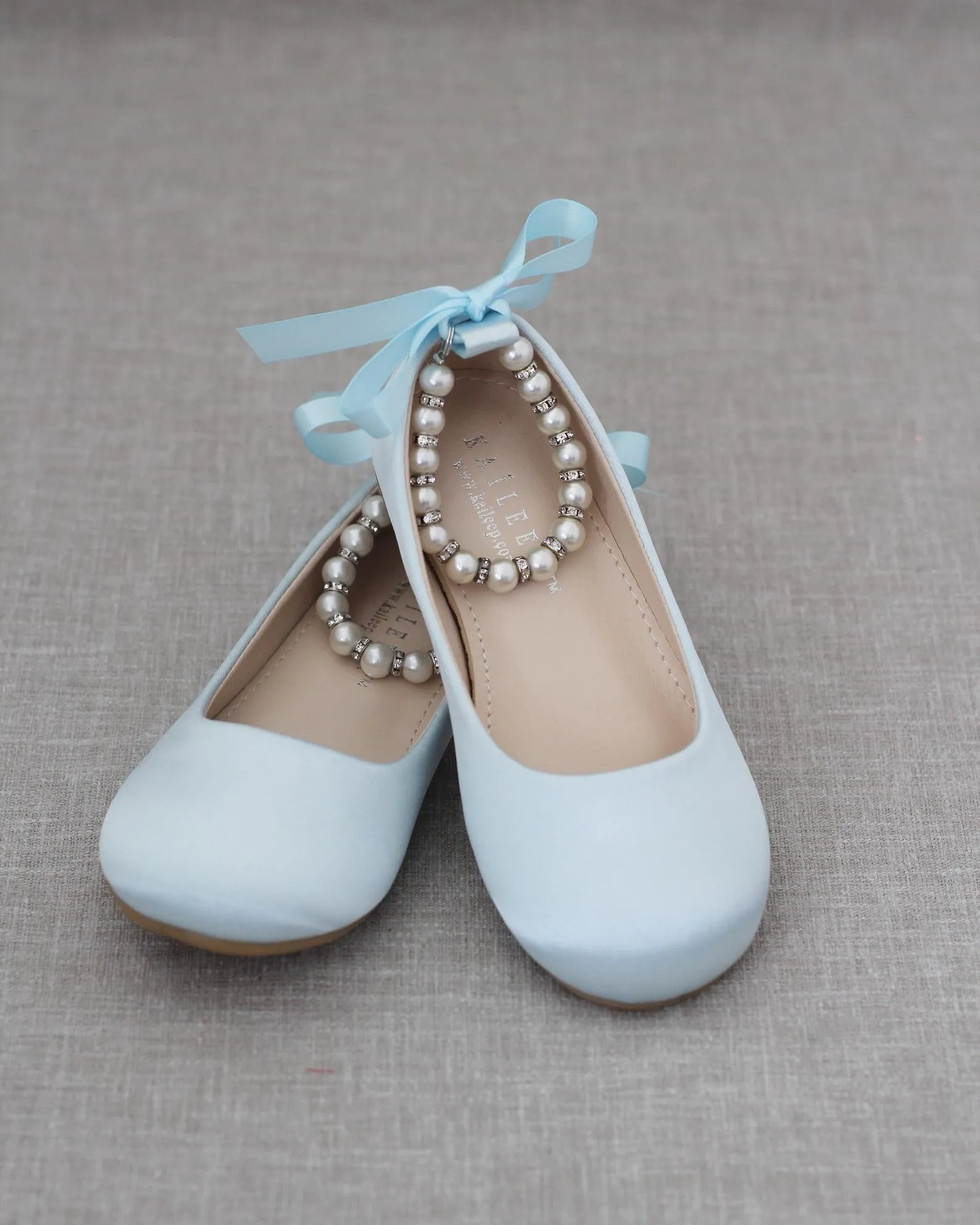 Satin Flats with Pearls Ankle Strap