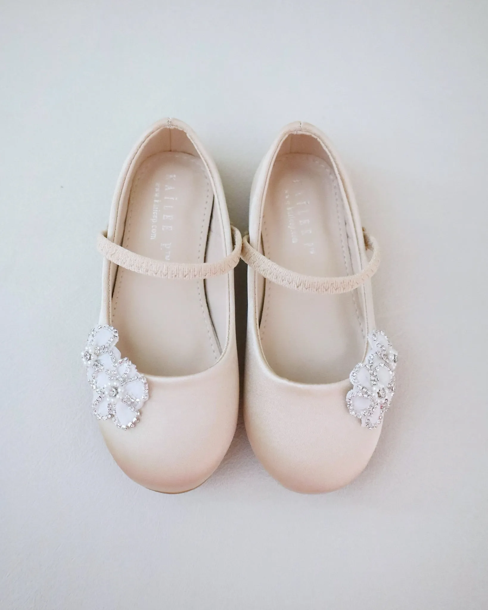 Satin Mary Jane Flats with Rhinestones Chassia Flower