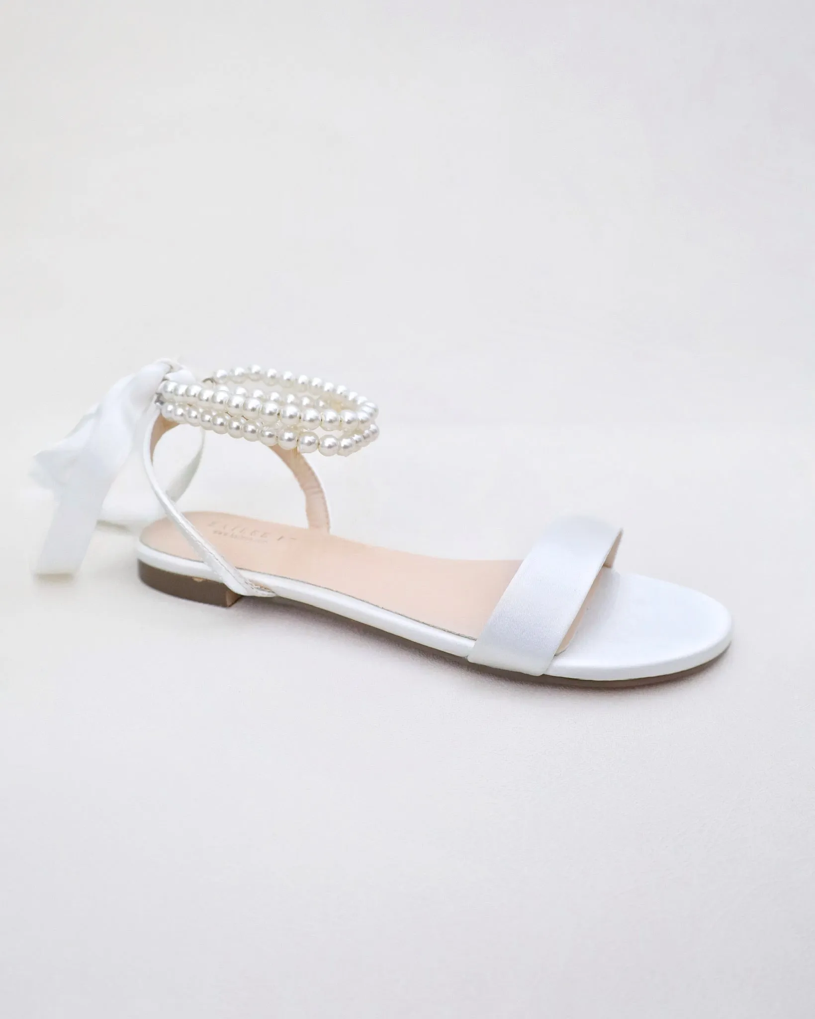 Satin Wedding Flat Sandal with Double Pearls Strap