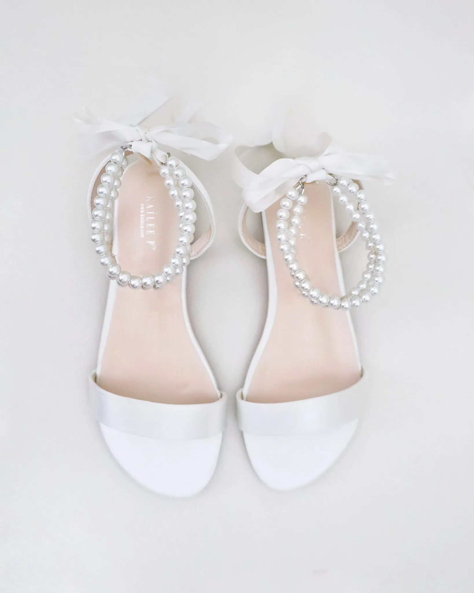 Satin Wedding Flat Sandal with Double Pearls Strap