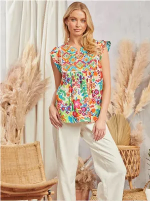 Savanna Jane Women's Floral Printed Babydoll Top