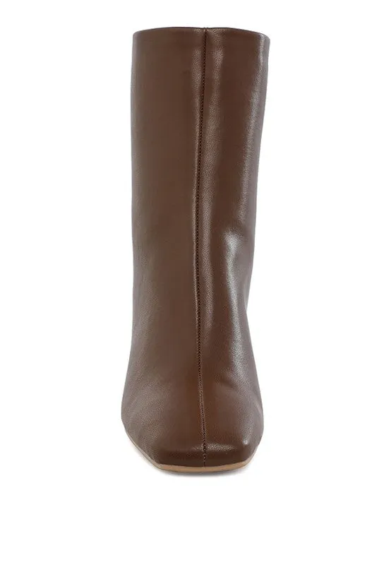 Size 8 Brown Faux Leather Square Toe Ankle Boots