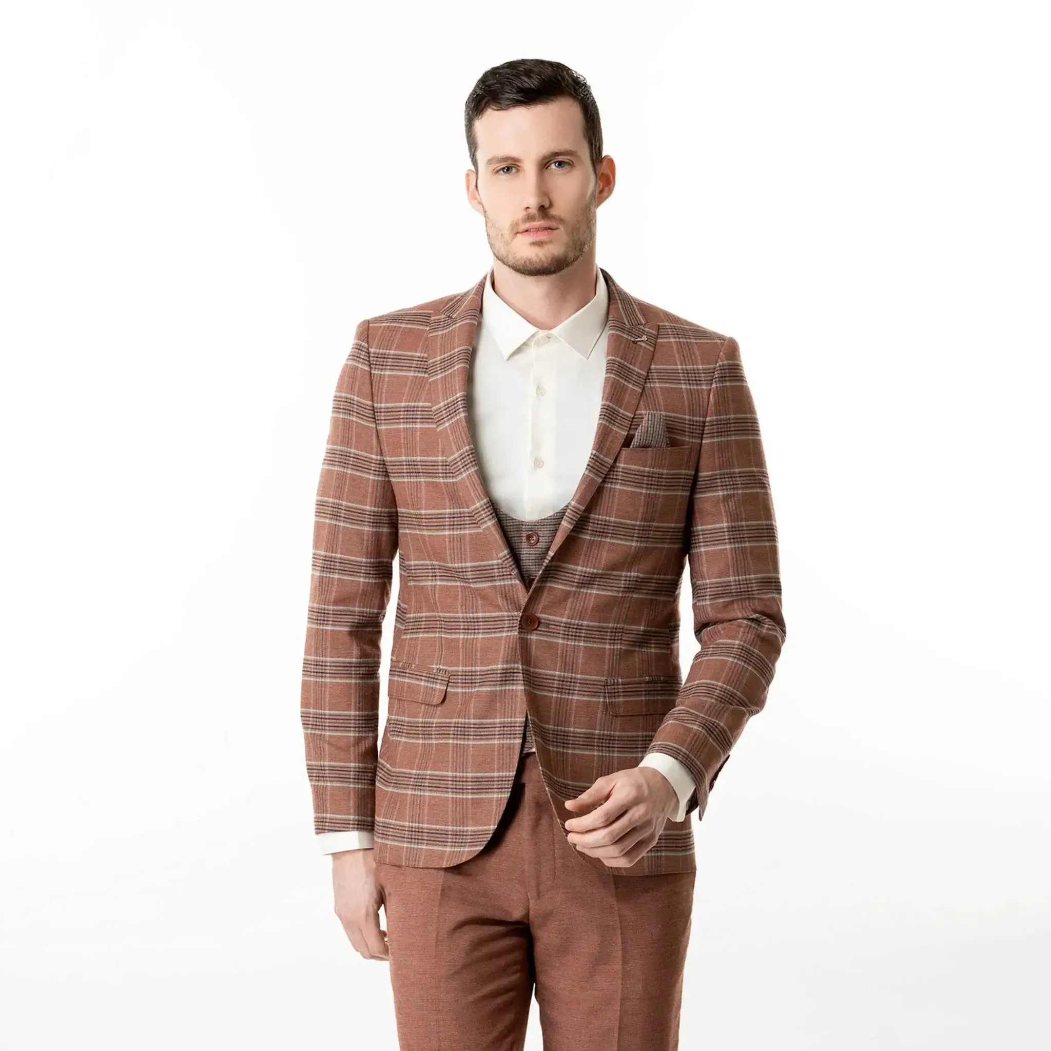 Slim Fit Blazer Rusty Brown Plaid