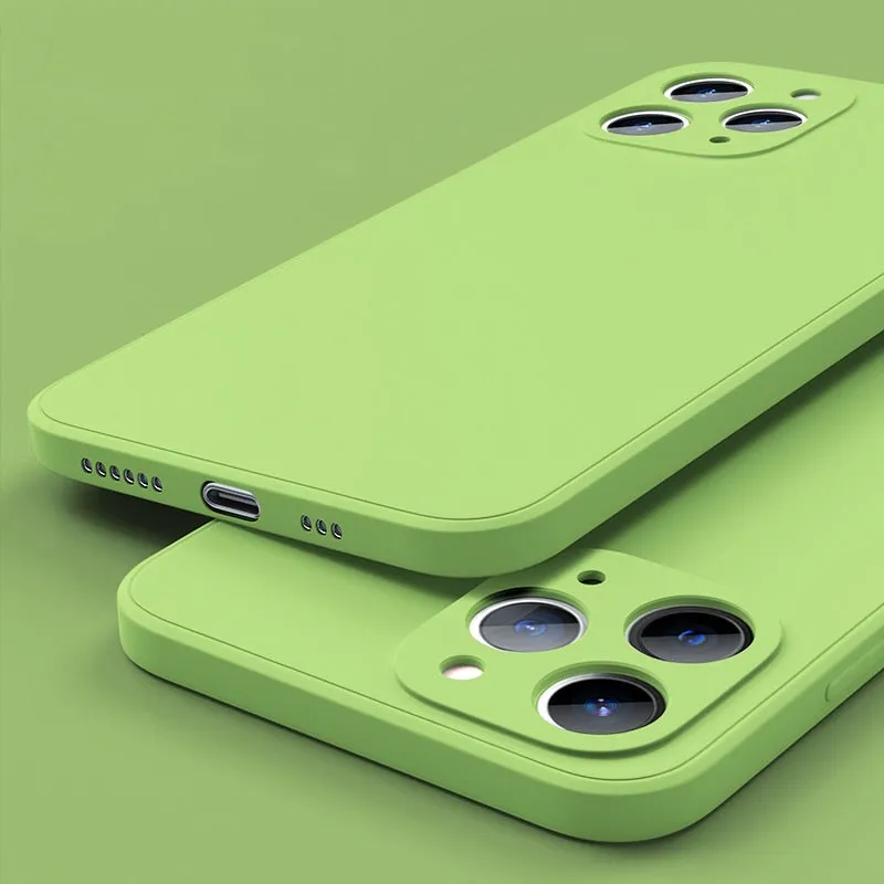 Square Liquid Silicone Case For iPhone With Camera Lens Protection
