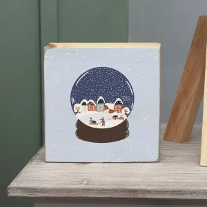 Vintage Snow Globe Village Decorative Wooden Block