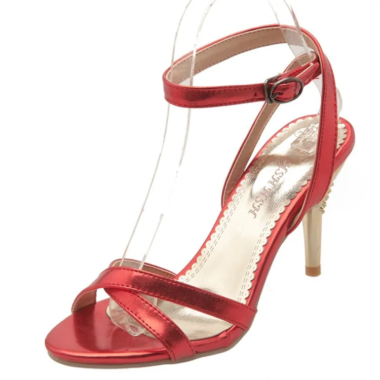 Women's Glossy Cross Strap Stiletto High Heel Sandals