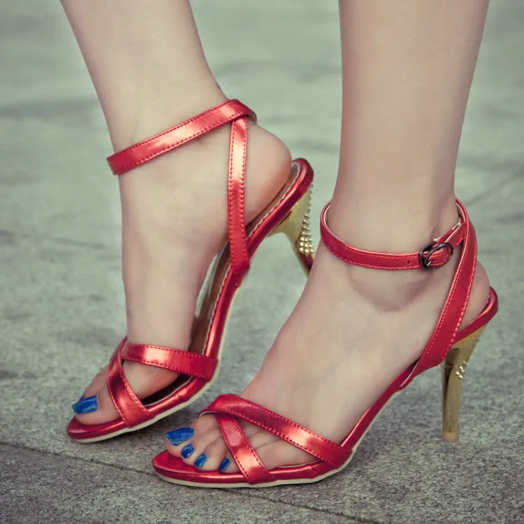 Women's Glossy Cross Strap Stiletto High Heel Sandals