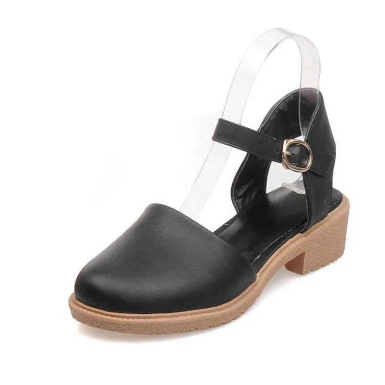 Women's Round Toe Hollow Out Block Heel Sandals