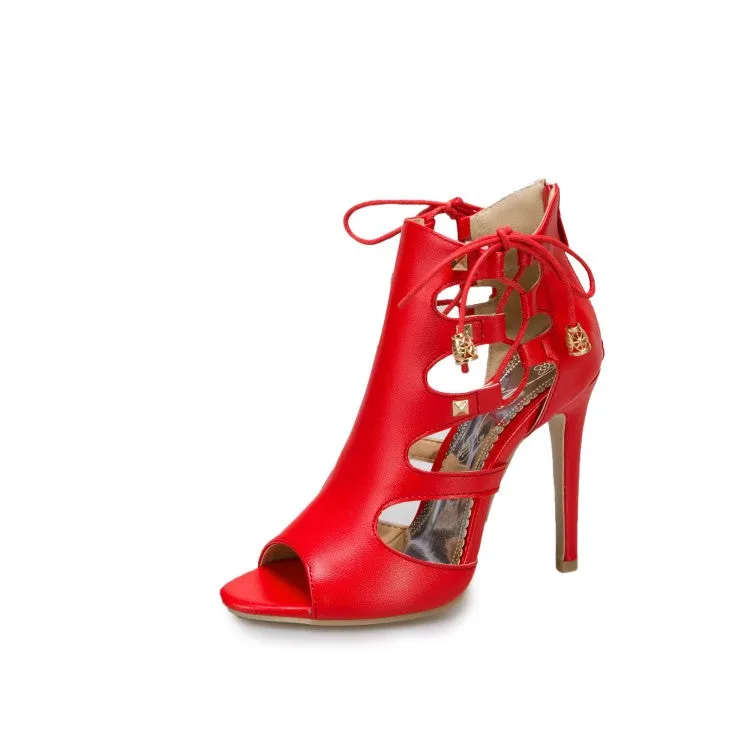 Women's Solid Color Pointed Toe Hollow Out Stiletto High Heel Sandals