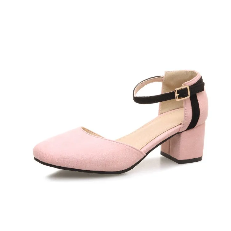 Women's Solid Color Round Toe Ankle Wrap Block Heel Sandals