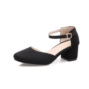 Women's Solid Color Round Toe Ankle Wrap Block Heel Sandals