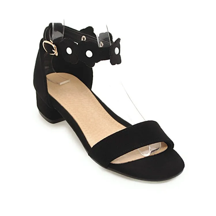 Women's Suede Solid Color Hollow Out Flora Ankle Strap Block Heel Low Heels Sandals