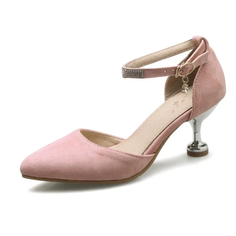 Women's's High Heels Suede Fabric Pointed Toe Ankle Strap Rhinestone Medium Heel Stiletto Sandals